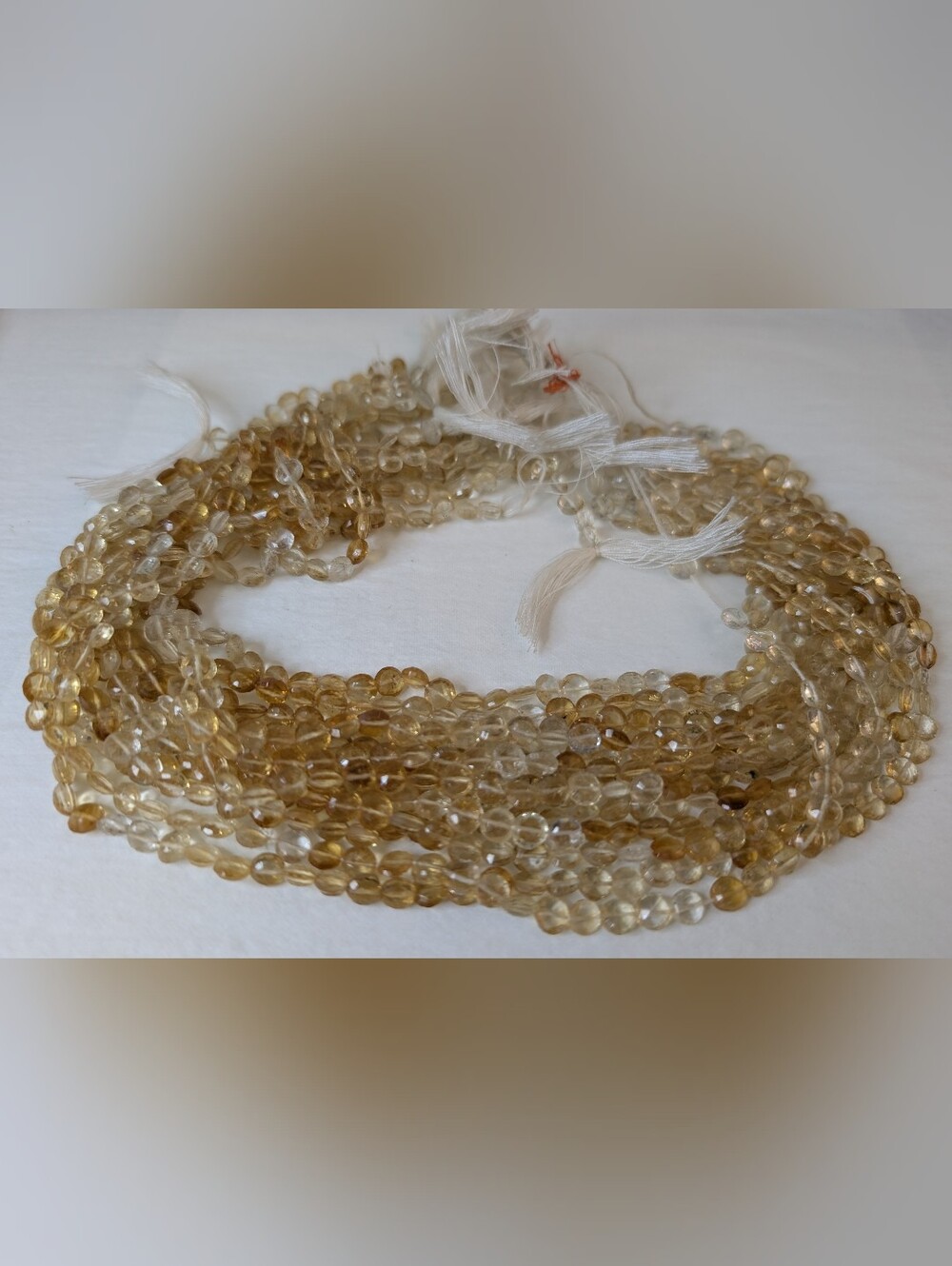 (1) Natural High-Clarity Micro-Faceted Citrine Puffed Coin Gemstone Bead Strand